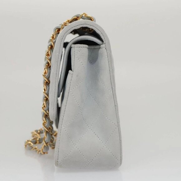 CHANEL Matelasse Chain Shoulder Bag Suede Light Blue Gold CC Auth 106433AV - Picture 3 of 16